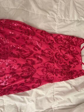 Hot Pink Sequin Mini Dress — Lace-Up Back, Size 6